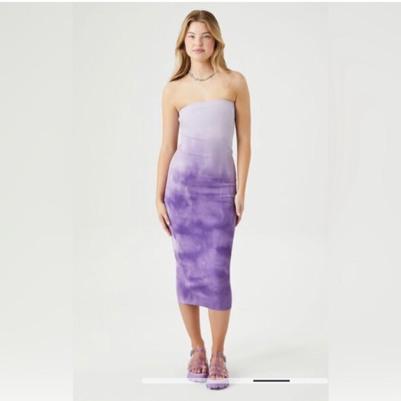 Forever 21 Dresses & Skirts - Brand New Purple Tie-Dye Strapless Dress SZ Large